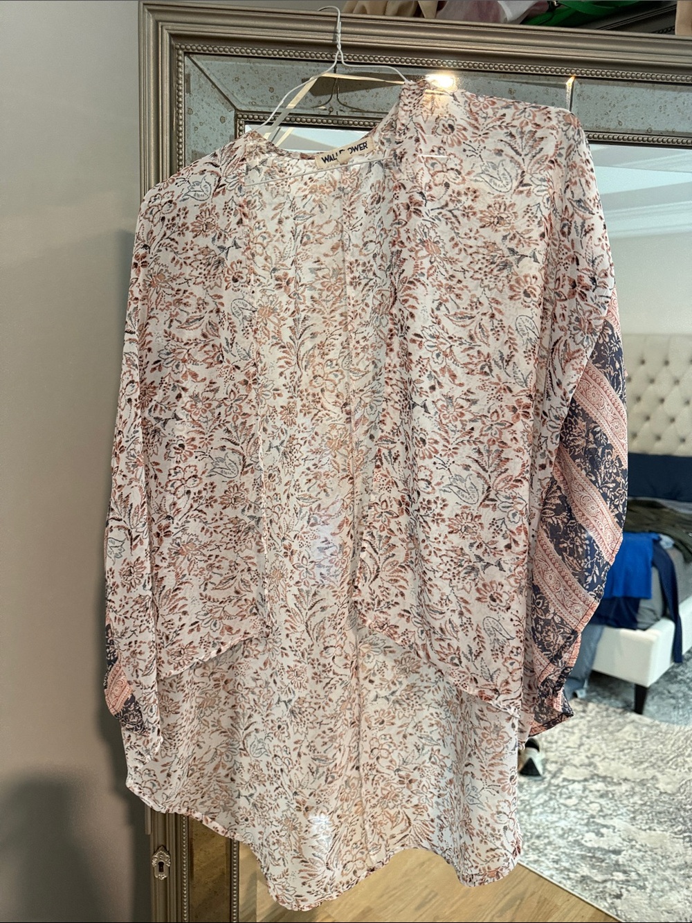 Light Pink Floral Flowy Open Front Cardigan Women’s Top
